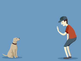 Dog Basic Command Stay Man Illustration