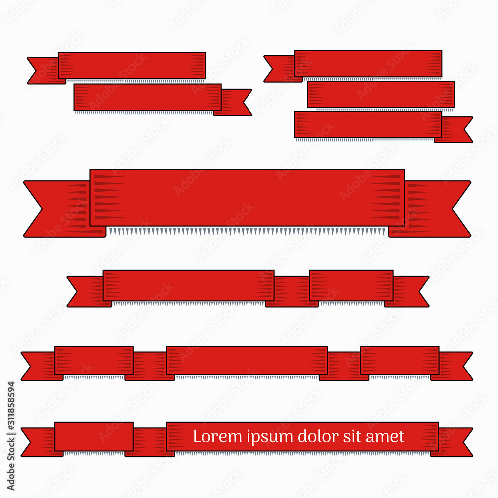 Wall mural red ribbon banner flags set. retro elements collection