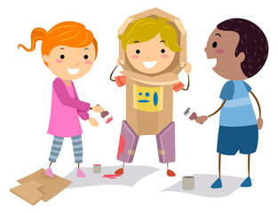 Stickman Kids Astronaut Suit Illustration