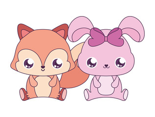Kawaii rabbit and squirrel cartoons vector design
