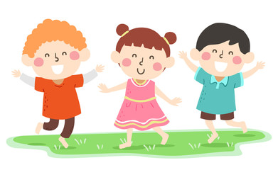 Kids Barefoot Grass Illustration