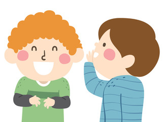 Kids Boys Laugh Whisper Illustration