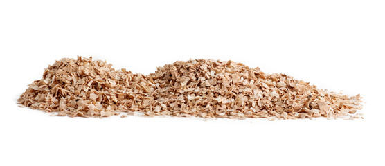 pile of wood sawdust scattered isolated on a white background