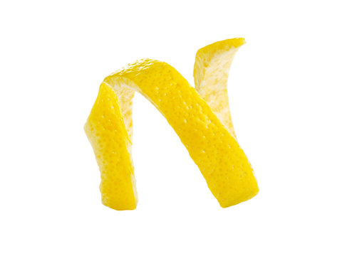 fresh twist lemon peel isolated on a white background