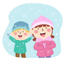 Kids Taste Snow Winter Education Illustration
