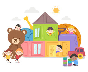 Obraz na płótnie Canvas Kids Toys House Fun Illustration