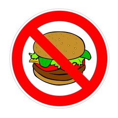 Warning banner no hamburger, not allowed junk food red prohibition sign