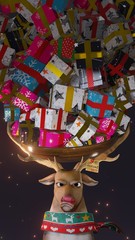 Reindeer and a pile of gifts
