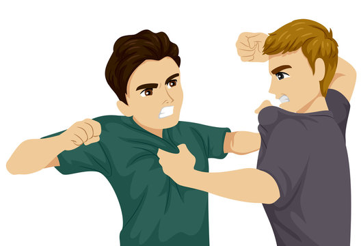 Teens Boys Fight Illustration