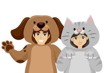 Teen Couple Domestic Animal Costume Illustration