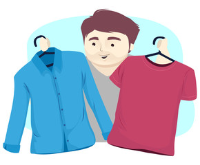 Man Pick Clothes Illustration
