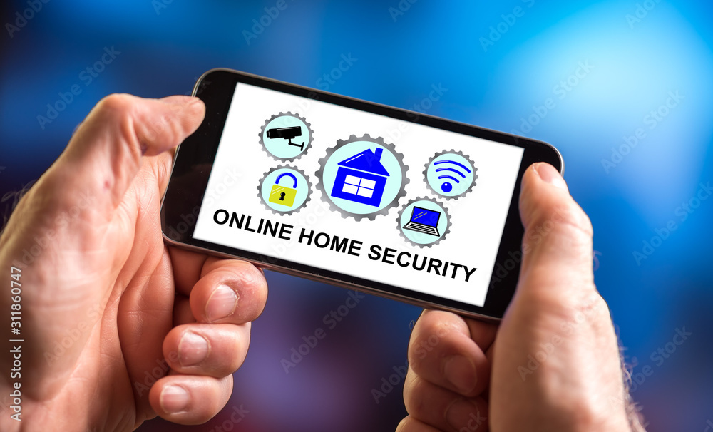 Wall mural online home security concept on a smartphone