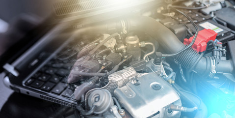 View of engine compartment; multiple exposure