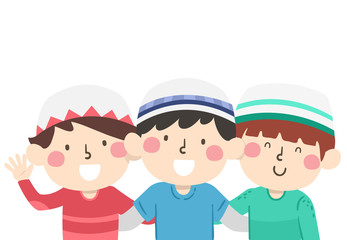 Fototapeta premium Kids Boys Muslim Friends Illustration