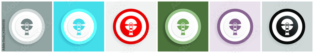 Poster Lighthouse icon, navigation, sea vector illustrations in 6 colors options for web design and mobile applications in eps 10