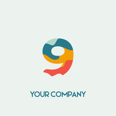 Number 9 vector font alphabet, modern dynamic flat Paper cut style design for your unique elements design , logo, corporate identity, application, creative poster