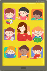 Kids Teacher Tab Online Study Illustration