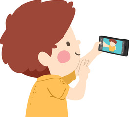 Kid Boy Take Selfie Picture Illustration