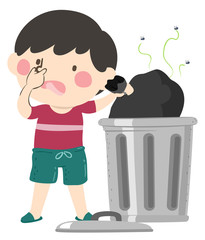 Kid Boy Throwing Garbage Stinky Illustration