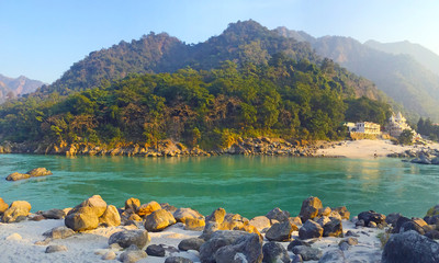 Beautiful view of the clear Ganga river in Rishikesh, India