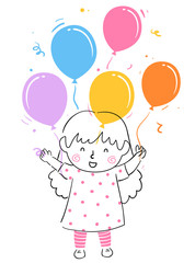 Kid Girl Happy Balloons Illustration