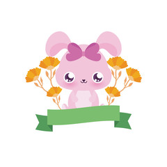 Cute rabbit cartoon with flowers vector design