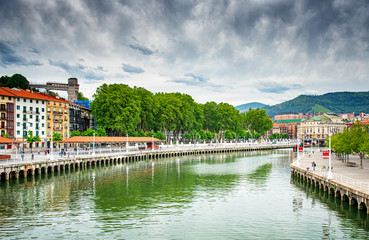 View on View of the Estuary of Bilbao crossing the city, in Bilbao, Spain