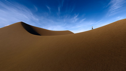 Desert with people walking on sands