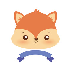 Cute fox cartoon with ribbon vector design