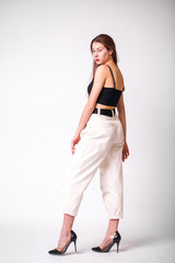 Portrait full body of young beautiful brunette model