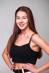 Fototapeta premium Portrait close up of young beautiful brunette model