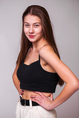 Naklejka premium Portrait close up of young beautiful brunette model