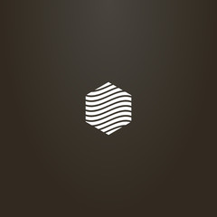 white sign on a black background. simple vector minimalistic abstract hexagonal sign of wavy lines 