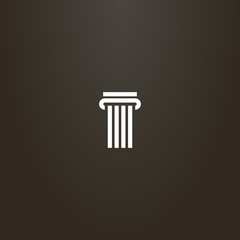 white sign on a black background. simple vector line art geometric sign of an antique column