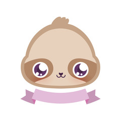 Cute sloth cartoon with ribbon vector design