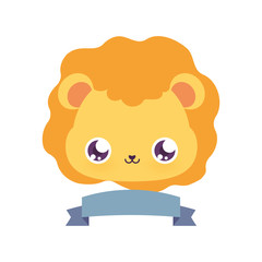 Cute lion cartoon with ribbon vector design