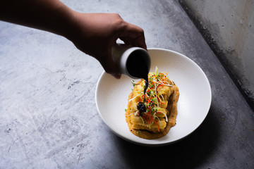 Delicious food with sweet soya sauce