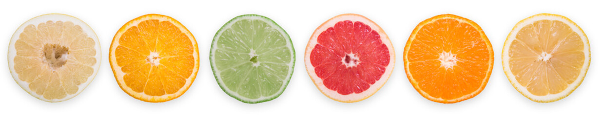 Isolated citrus slices on white background