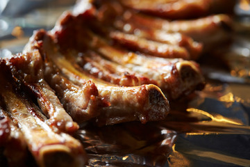 Korean grilled spare rib on aluminium foil 