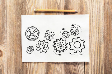 Gear wheels pencil hand drawn