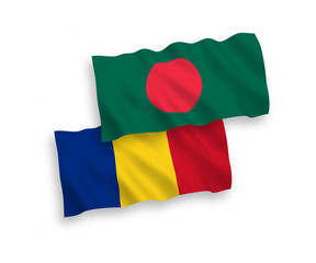 Flags of Romania and Bangladesh on a white background
