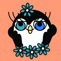 Fototapeta premium emoji with a white happy penguin who dreams, simple hand drawn emoticon, simplistic colorful picture, vector art 