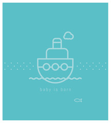 carte de naissance, bateau, bleu, pois