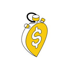 Stopwatch time pin map label dollar. Vector line, 3d stroke isometric, color web icon, new flat style. Creative illustration design, abstract idea for infographics.