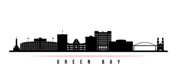 Green Bay skyline horizontal banner. Black and white silhouette of Green Bay, Wisconsin. Vector template for your design. - obrazy, fototapety, plakaty
