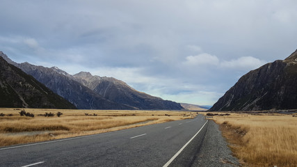 Empty road under the cloudy sky in Mountain cook