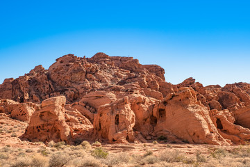 The unique red sandstone rock formations in Valley of Fire State park, Nevada, USA