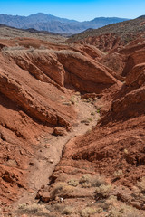The unique red sandstone rock formations in Valley of Fire State park, Nevada, USA