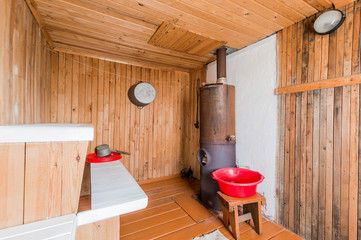Russia, Moscow- August 05, 2019: interior room bathhouse, sauna