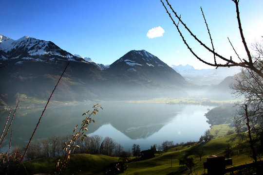 Sarnen, Switzerland with lake and mountains